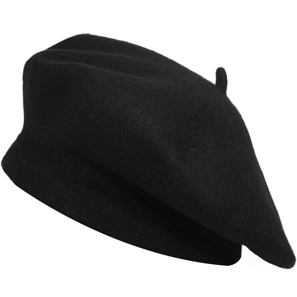 Black Wool French Beret Hat Solid Color Beret Cap for Women Girls - Picture 2 of 3